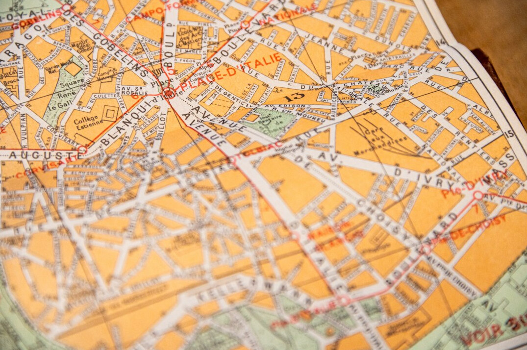 Vintage city map spread out on a table